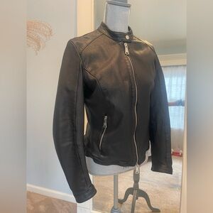 Black boiled leather moto jacket. Made and purchased in Italy. Size S